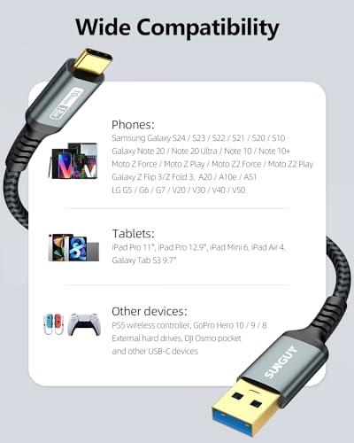 SUNGUY 10Gbps Android Auto USB Cable 1FT, 3A USB C 3.1 Gen2 Cable Data Transfer, USB C CarPlay Cable Fast Charging for iPhone 17/16/15 Series, Samsung Galaxy S25 S24 Ultra, Pixel - color: Grey, size: 1FT