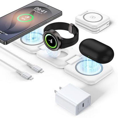 Wireless Charger Samsung, 3 in 1 Travel Charging Station Fast Charging Pad - color: White