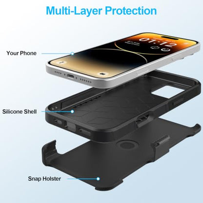 Belt Clip Holster Compatible with iPhone 14 Pro Max Defender Case with 360° Rotating Stand - Heavy-Duty Protection, Drop-Proof and Shock-Resistant, Magnetic, Black - size: iPhone 14 ProMax 6.7