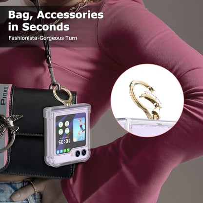 Case for Samsung Galaxy Z Flip 6 Case with Ring Shockproof Kickstand Hinge Protection Compatible with Magsafe Phone Cover for Samsung Galaxy Z Flip 6 5G(Hyaline) - color: Hyaline