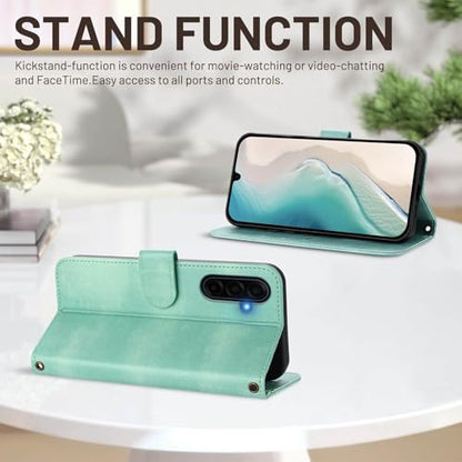 for Galaxy A17 5G Phone Case Wallet and Wrist Strap (Mint) | Card Holder Slots, PU Leather, Flip Cover, Magnetic Closure, Kickstand, Folio Protective, for Samsung A17 Case - color: Mint