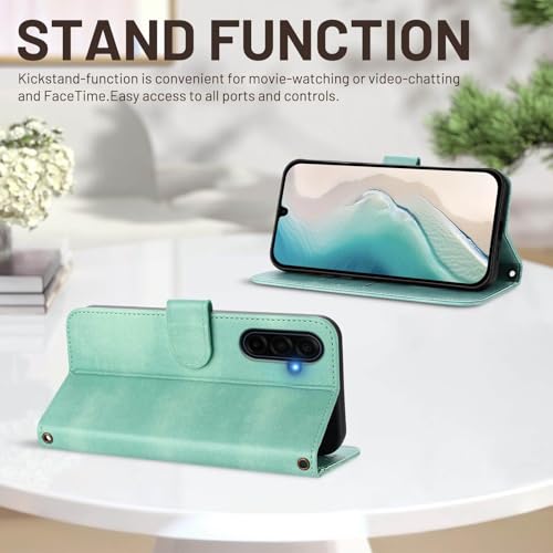 for Galaxy A17 5G Phone Case Wallet and Wrist Strap (Mint) | Card Holder Slots, PU Leather, Flip Cover, Magnetic Closure, Kickstand, Folio Protective, for Samsung A17 Case - color: Mint