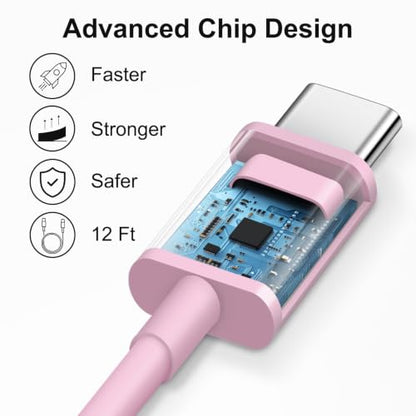 iPhone 17 16 15 Charger Fast Charging 12FT - 20W USB C Charger Block - color: Pink, size: 12FT