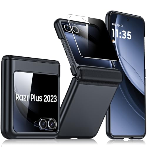 for Motorola Razr Plus Case, Built-in Privacy Screen Protector & Hinge Protection & Ultra Thin Matte PC Shockproof Phone Cover Smartphone Case for Moto Razr Plus 2023 (Black) - color: Black-PSP, size: Razr+ 2023