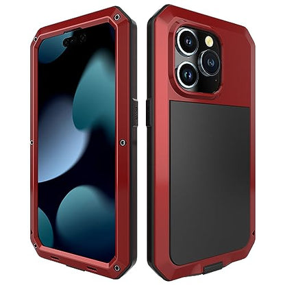 Compatiable with iPhone 15 Pro Case,360 Full Body Protective Cover Heavy Duty Shockproof Tough Armour Aluminum Alloy Metal Case with Silicone Built-in Screen Protector - Red - color: Red