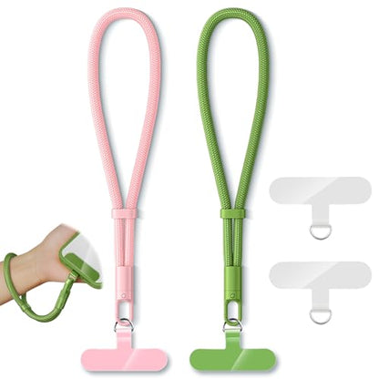 KITANIS 2 Pack Phone Lanyard,2×Phone Wrist Strap,4×Tether Tabs,Universal Cell Phone Multifuctional Patch Polyester Lanyards,Cell Phone Hand Strap for Women and Men(pink+green) - color: Pink+green, size: 6.3''Wrist Strap