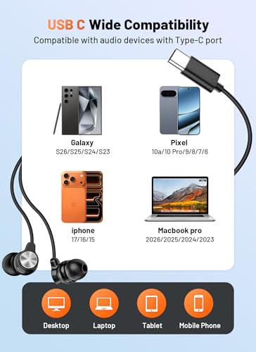 USB C Headphones for iPhone 17/16/15,Wired Earbuds USB C for Galaxy S26 25 - size: 1 Pack