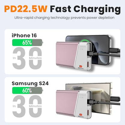 Portable Charger 20000mAh, 22.5W PD 3.0+QC 4.0 Super Fast Charging Power Bank, Cooler Aerospace Metal Case for iPhone 17 16 15 14, 13 Android iPad Samsung Google Tablet & More, Travel Essential (Pink) - color: Pink