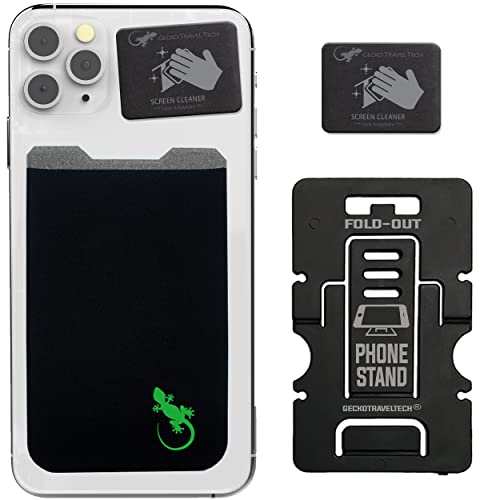 Phone Wallet - Adhesive Card Holder - Cell Phone Pouch - Stick on Lycra Pocket by Gecko - Carry Credit Cards and Cash - color: GREEN GECKO