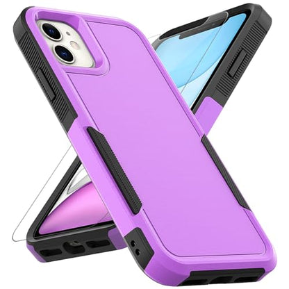 for iPhone 11 Case: Dual Layer Protective Heavy Duty Cell Phone Case Shockproof Rugged Bumper Tough with Screen Protector - 16ft Military Grade Drop Tested for Appple iPhone 11 (6.1 inch), Purple - color: Purple (PC) + Black (TPU)