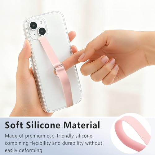 C-Shaped Silicone Clip Finger Phone Grip Strap – Reusable Stretchy Loop Holder for iPhone & Samsung Cases, Black + Pink