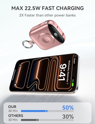 citicr Portable Charger 10000mAh w/Built-in Cables & iWatch Charger Rose - color: Rose