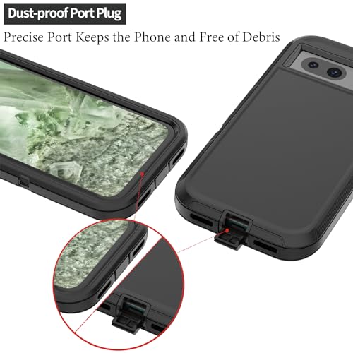 Compatible with Google Pixel 8A Case, with Belt Clip Holster Heavy Duty Rugged Shockproof Full Body Protection Kickstand Phone case for Google Pixel 8A 5G (Black) - color: Black