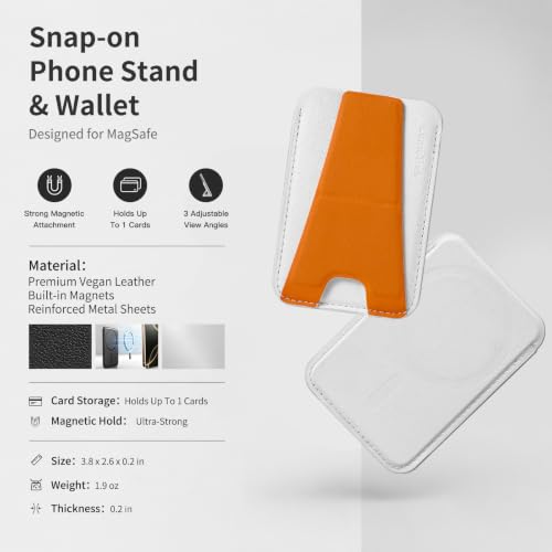 Tap & Go MagSafe Wallet Stand, 1-Card Magnetic Phone Wallet - color: White/Orange