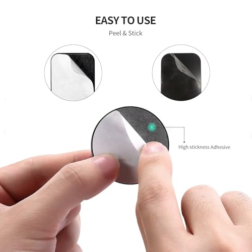 Adhesive Thin Metal Plates(Compatible with Magnetic Mounts),4 Piece Metal Plates for Phone Case(2 Rectangle and 2 Round) S-07N(Black)