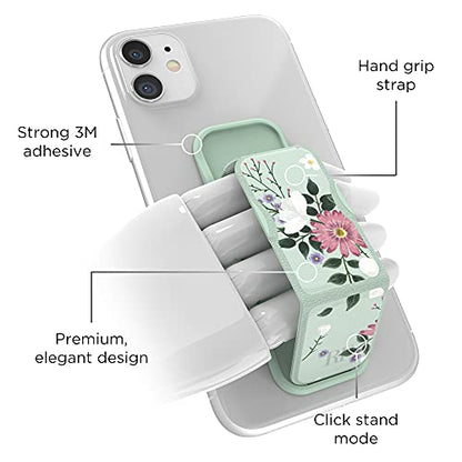CLCKR Richmond Finch Phone Grip Holder and Expanding Stand, Universal Finger Grip Kickstand Compatible with iPhone 14/13/12, Samsung S22 and More, Multiple Viewing Angles, Sweet Mint Design