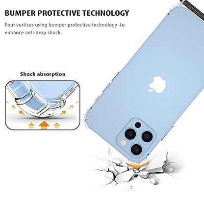 Crossbody Case for iPhone 13 Pro Clear TPU Soft Cover Holder Neck Cord Lanyard Strap Shockproof Protective Mobile Cover Case for iPhone 13 Pro - Black - size: for iPhone 13 Pro