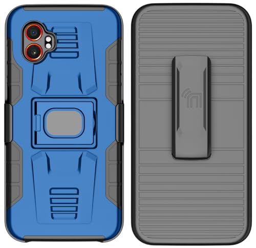 Nakedcellphone Rugged Combo for Samsung Galaxy XCover 7 Pro Case - Blue | Hybrid Cover + Belt Clip Holster, Rotating Phone Holder, Ring Grip, with Kickstand, For XCover7 Pro (2025, SM-G766) - color: Blue
