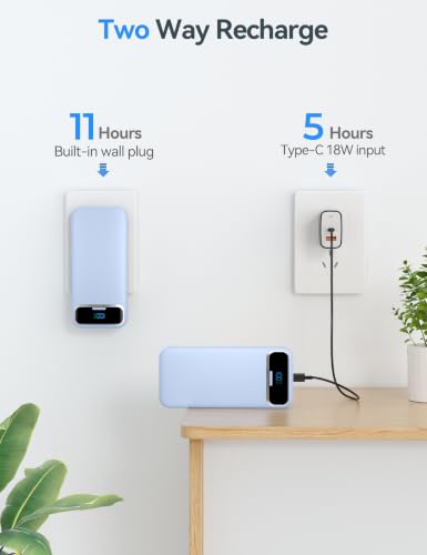 aonidi Portable Charger 20000mAh with Built-in Cables&AC Wall Plug, Blue - color: Sky Blue
