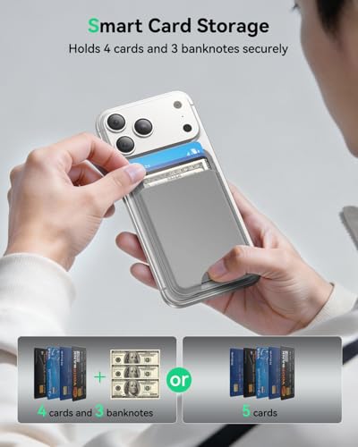 for MagSafe Wallet with Stand, 5 Card Holder, Slim Leather Magnetic Wallet for iPhone 17/16/15/14/13/12 Pro Max Plus Air Series, 3 Card Slots & 1 Cash Slot,Grey - color: Grey