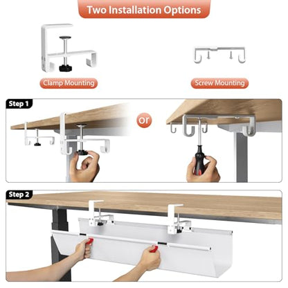 Univivi No Drill Under Desk Cable Management Tray, 28 inch Cable Management - color: White, size: 28"L x 5.5"W