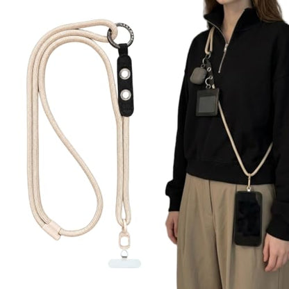 Adjustable Crossbody Phone Lanyard with Hanging Loops - color: Beige