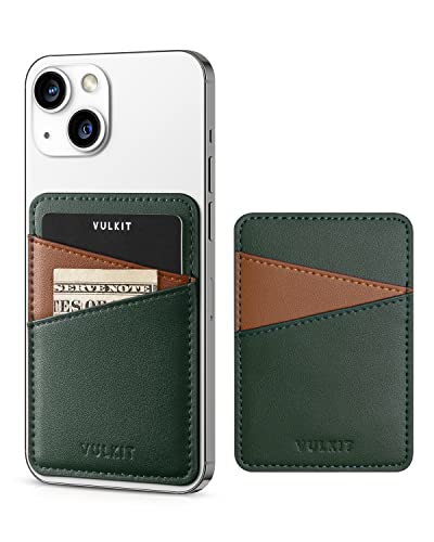 VULKIT Phone Card Holder Wallet Leather Adhesive Pocket RFID Blocking Credit Card Sleeves Stick Back of Phone Smartphones - color: Green