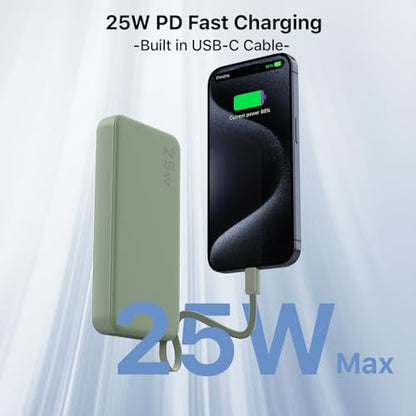 NOBIS Portable Charger 10000mAh 25W Power Bank with Built-in Cable - color: Green