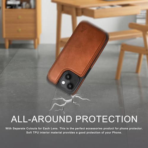 DJDUCK Designed for iPhone 15 Case Wallet with Card Holder, [Magnetic Clasp Cover] [RFID Blocking Leather Protection] Shockproof Women Men Cases 6.1 Inch for Apple 15 Light Brown - color: A - Light Brown