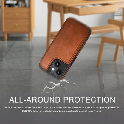 DJDUCK Designed for iPhone 15 Case Wallet with Card Holder, [Magnetic Clasp Cover] [RFID Blocking Leather Protection] Shockproof Women Men Cases 6.1 Inch for Apple 15 Light Brown - color: A - Light Brown
