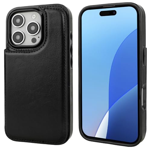 ONETOP for iPhone 16 Pro Wallet Case with Credit Card Holder,Black | Kickstand,ID/Cash Holder,Case Wallet with Card Slots,Double Magnetic Clasp,Durable PU Leather Shockproof Cover for Women Men - color: Black