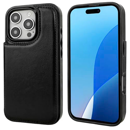 ONETOP for iPhone 16 Pro Wallet Case with Credit Card Holder,Black | Kickstand,ID/Cash Holder,Case Wallet with Card Slots,Double Magnetic Clasp,Durable PU Leather Shockproof Cover for Women Men - color: Black