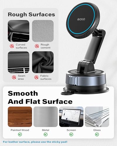 OQTIQ Magnetic Phone Holder for Car, Suction Cup Phone Mount for MagSafe