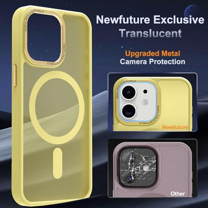 Newfuture Magnetic for iPhone 11 Case Matte Shockproof, Yellow | Military Drop Protection, Slim Matte Anti-Fingerprint, Compatible with Magsafe, Camera Guard, Translucent Protective Cover - color: Yellow, size: iPhone 11 6.1inch