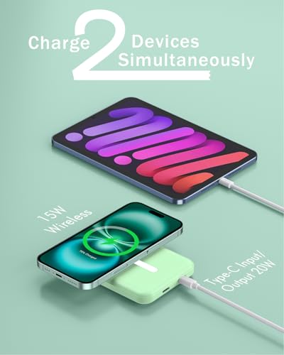 podoru for MagSafe Power Bank 5000mAh, Ultra-Slim Magnetic Portable Charger - color: Green