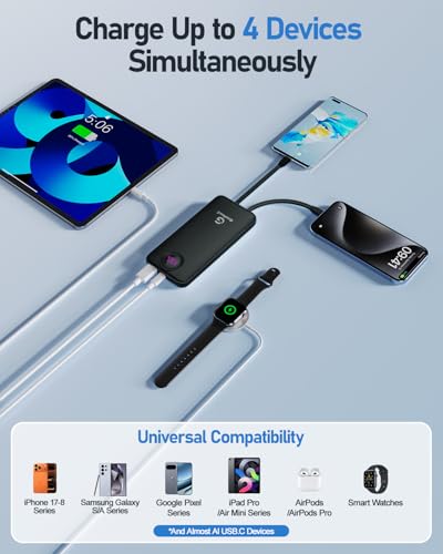 Portable Charger 10000mAh 22.5W Fast Power Bank with Built-in 2 Cables - color: Pearl Black