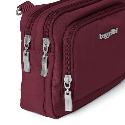 Baggallini Triple Zip with Front Wallet/Trifecta RFID Wallet Crossbody - color: Jam
