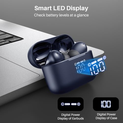 TOZO T20 Wireless Earbuds 97H Playtime, Wireless Charging LED Display Case - color: Blue