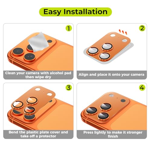 2-Pack for iPhone 17 Pro Camera Lens Protector - [Not Easy to Break] [Strong Adsorption] [Case-Friendly] Metal Aluminum Alloy Tempered Glass Rear Camera Screen Protector - Titanium Orange - size: 17 Pro Orange