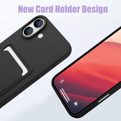 MZELQ Compatible with iPhone 16 Case Card Holder -Black | Wallet Cover,Camera Protection + Screen Protector Soft Card Slot Phone Case - color: Black, size: iPhone 16