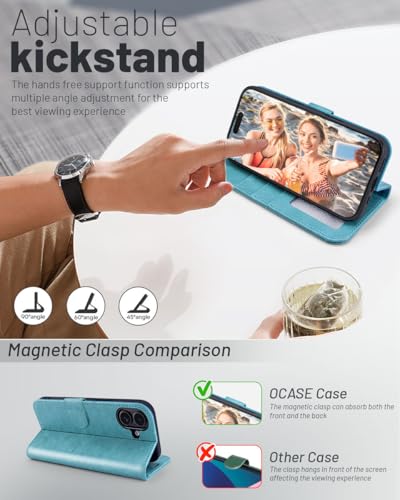 OCASE for iPhone 17 Wallet Case, Card Holder, Ice Blue | RFID Blocking, Kickstand, Magnetic Closure, PU Leather Flip Folio, Shockproof TPU Shell, Protective Phone Cover (6.3") 2025 - color: Ice Blue
