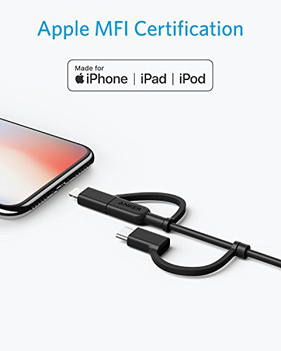 Anker Powerline II 3-in-1 Lightning, USB C, Micro USB Cable - color: Black