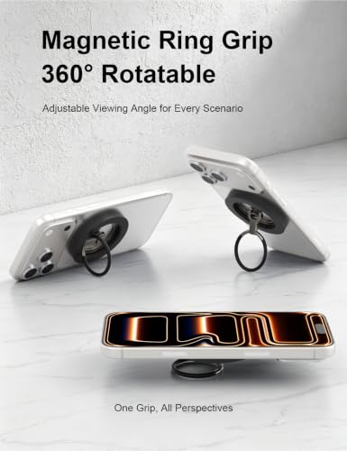 MagSafe Phone Grip Stand, 360° Rotatable, Dual-Sided Magnet - color: Black