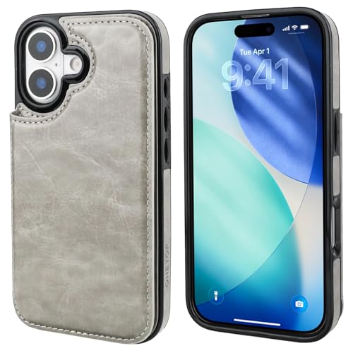 ONETOP for iPhone 17 Wallet Case with Credit Card Holder,Gray | Kickstand,ID/Cash Holder,Case Wallet with Card Slots,Double Magnetic Clasp,Durable PU Leather Shockproof Cover for Women Men - color: Gray
