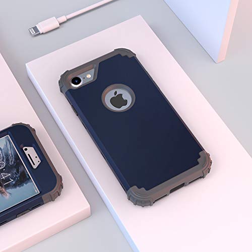 IDweel for iPhone 8 Case with Tempered Glass Screen Protector, for iPhone 7 Case, 3 in 1 Shockproof Slim Hybrid Heavy Duty Hard PC Cover Soft Silicone Bumper Full Body Case, Blue - color: Blue