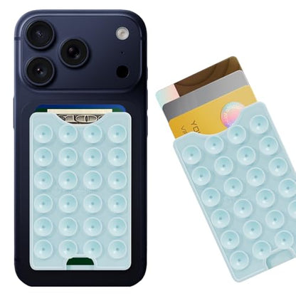Suction Phone Card Holder Adhesive Mount,Up to 3 Cards,Baby Blue - color: Baby Blue