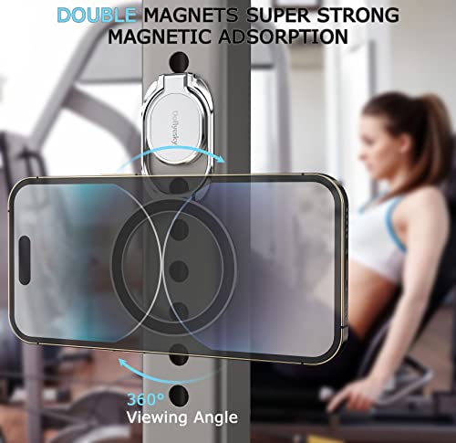 Doflyesky Magnetic Phone Grip Holder Kickstand, Gym Double Adjustable Finger Ring Grip and Stand, Compatible with PopSockets MagSafe Ring Removable for iPhone (Silver) - color: silver