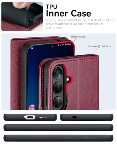 OCASE Compatible with Galaxy S25 Wallet Case, PU Leather Flip Folio Case with Card Holders RFID Blocking Kickstand [Shockproof TPU Inner Shell] Protective Phone Cover 6.2 Inch 2025, Burgundy - color: Burgundy, size: Samsung Galaxy S25