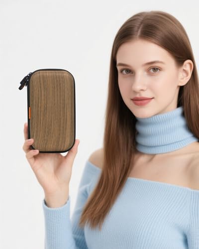 Shockproof Hard Drive Case for WD Samsung T9 Seagate, Travel Pouch | Vertical-Stripe Design, Fits WD Elements, My Passport, 1TB 2TB 4TB, External Drive Storage Bag - color: Stripe Dark Brown