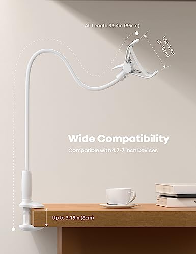Lamicall Gooseneck Phone Holder for Bed, Stable Flexible Arm Stand for Desk - color: Snow White